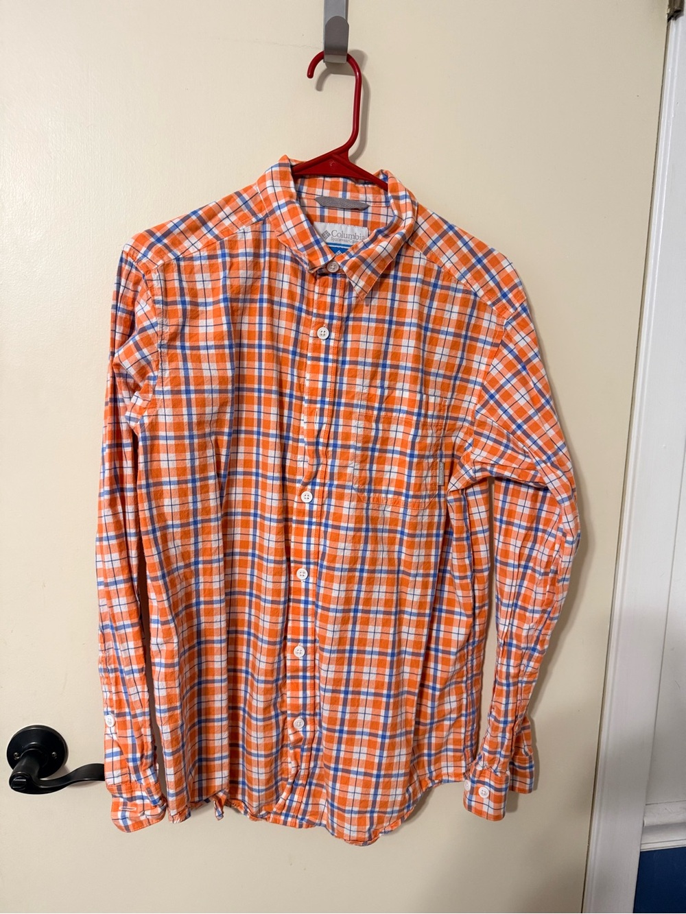 Columbia Orange & White Plaid Long-Sleeve Button-Down Shirt